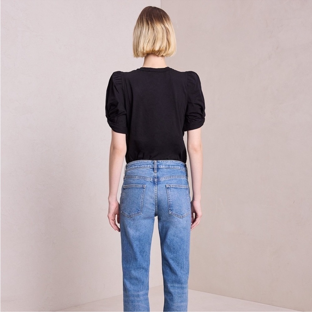 A.L.C. Kati Cotton Ruched Puff sleeve Cotton Top Shirt Tee Black Small - Picture 2 of 9